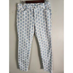 Vineyard Vines Pants‎ Women Size 12 White Blue Floral Stretch Ankle Crop Jegging